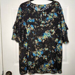 NWOT: Lane Bryant Floral Ruffle Semi Sheer Blouse. Size-18 (2X) - Price if Firm